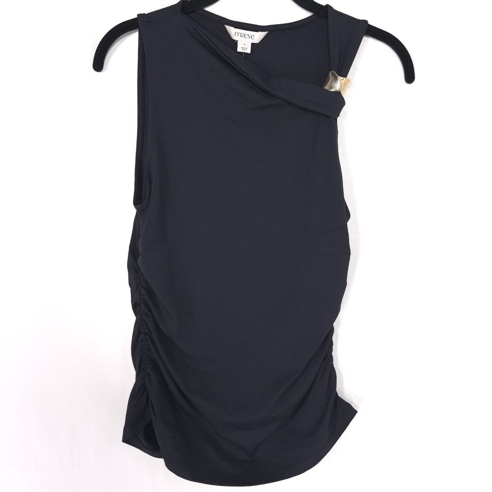 ANTHROPOLOGIE MAEVE Women’s New SMALL Twist Tank Ruched Gold Hardware Top